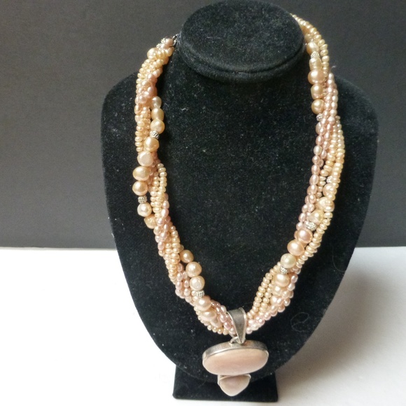 PEARLS FOR 2025 necklace 6 strand pink pearls 925 Jasper Pendant - Picture 4 of 6